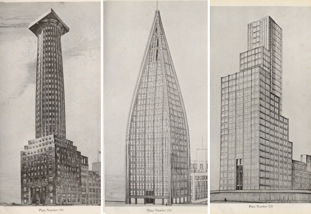 Adolf Loos, Bruno Taut, Max Taut, Chicago Tribune Tower Competition Entries, 1922, architectural design